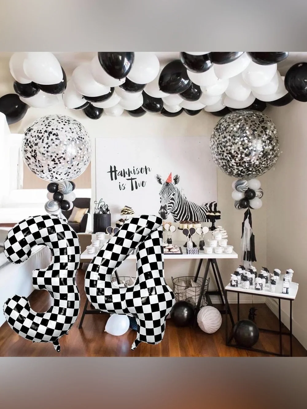 40 Inch Black White Checkered Number 5 Balloon Giant Race Car Themed Checkered